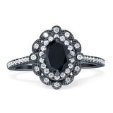 Floral Oval Vintage Engagement Ring Cubic Zirconia 925 Sterling Silver