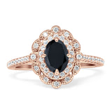 Floral Oval Vintage Engagement Ring Cubic Zirconia 925 Sterling Silver