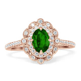 Floral Oval Vintage Engagement Ring Cubic Zirconia 925 Sterling Silver
