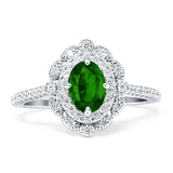 Floral Oval Vintage Engagement Ring Cubic Zirconia 925 Sterling Silver
