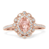 Floral Oval Vintage Engagement Ring Cubic Zirconia 925 Sterling Silver
