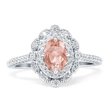 Floral Oval Vintage Engagement Ring Cubic Zirconia 925 Sterling Silver