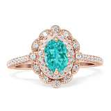 Floral Oval Vintage Engagement Ring Cubic Zirconia 925 Sterling Silver