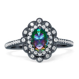 Floral Oval Vintage Engagement Ring Cubic Zirconia 925 Sterling Silver