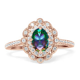 Floral Oval Vintage Engagement Ring Cubic Zirconia 925 Sterling Silver