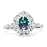 Floral Oval Vintage Engagement Ring Cubic Zirconia 925 Sterling Silver