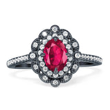 Floral Oval Vintage Engagement Ring Cubic Zirconia 925 Sterling Silver