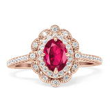 Floral Oval Vintage Engagement Ring Cubic Zirconia 925 Sterling Silver