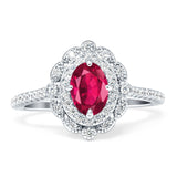 Floral Oval Vintage Engagement Ring Cubic Zirconia 925 Sterling Silver