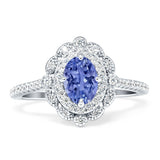 Floral Oval Vintage Engagement Ring Cubic Zirconia 925 Sterling Silver
