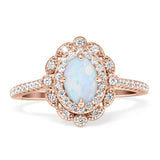 Floral Oval Vintage Engagement Ring Cubic Zirconia 925 Sterling Silver