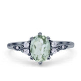 Antique Style Oval Natural Green Amethyst Art Deco Engagement Ring