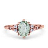 Antique Style Oval Natural Green Amethyst Art Deco Engagement Ring