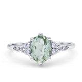 Antique Style Oval Natural Green Amethyst Art Deco Engagement Ring