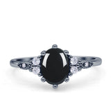 Antique Style Oval Natural Black Onyx Art Deco Engagement Ring