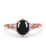 Antique Style Oval Natural Black Onyx Art Deco Engagement Ring
