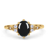 Antique Style Oval Natural Black Onyx Art Deco Engagement Ring
