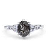 Antique Style Oval Natural Rutilated Quartz Art Deco Engagement Ring