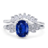 Vintage Style Band Oval Piece Bridal Set Ring Cubic Zirconia 925 Sterling Silver