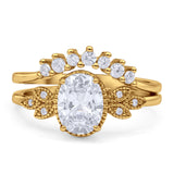 Vintage Style Band Oval Piece Bridal Set Ring Cubic Zirconia 925 Sterling Silver