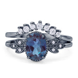 Vintage Oval Lab Alexandrite Art Deco Bridal Set Engagement Ring