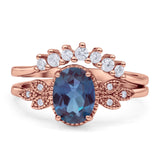Vintage Oval Lab Alexandrite Art Deco Bridal Set Engagement Ring