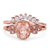 Vintage Style Band Oval Piece Bridal Set Ring Cubic Zirconia 925 Sterling Silver