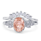 Vintage Style Band Oval Piece Bridal Set Ring Cubic Zirconia 925 Sterling Silver