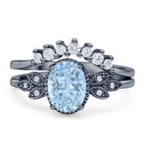 Vintage Oval Natural Aquamarine Art Deco Bridal Set Engagement Ring