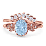 Vintage Oval Natural Aquamarine Art Deco Bridal Set Engagement Ring