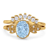 Vintage Oval Natural Aquamarine Art Deco Bridal Set Engagement Ring