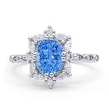 Oval Halo Ballerina Style Engagement Ring Cubic Zirconia 925 Sterling Silver
