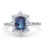 Art Deco Oval Lab Alexandrite Halo Ballerina Style Engagement Ring