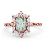 Art Deco Oval Natural Green Amethyst Halo Ballerina Style Engagement Ring