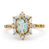 Art Deco Oval Natural Green Amethyst Halo Ballerina Style Engagement Ring