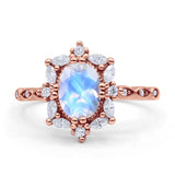 Art Deco Oval Natural Moonstone Halo Ballerina Style Engagement Ring