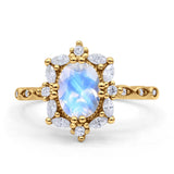 Art Deco Oval Natural Moonstone Halo Ballerina Style Engagement Ring