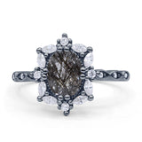 Art Deco Oval Natural Rutilated Quartz Halo Ballerina Style Engagement Ring