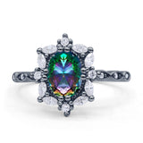 Oval Halo Ballerina Style Engagement Ring Cubic Zirconia 925 Sterling Silver