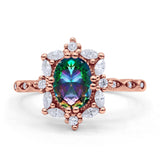 Oval Halo Ballerina Style Engagement Ring Cubic Zirconia 925 Sterling Silver