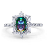Oval Halo Ballerina Style Engagement Ring Cubic Zirconia 925 Sterling Silver