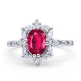 Oval Halo Ballerina Style Engagement Ring Cubic Zirconia 925 Sterling Silver