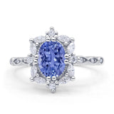Oval Halo Ballerina Style Engagement Ring Cubic Zirconia 925 Sterling Silver