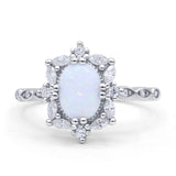 Oval Halo Ballerina Style Engagement Ring Cubic Zirconia 925 Sterling Silver