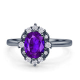 Halo Ballerina Style Oval Engagement Ring Cubic Zirconia 925 Sterling Silver