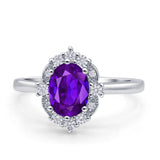 Halo Ballerina Style Oval Engagement Ring Cubic Zirconia 925 Sterling Silver