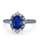 Halo Ballerina Style Oval Engagement Ring Cubic Zirconia 925 Sterling Silver