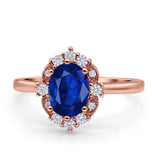 Halo Ballerina Style Oval Engagement Ring Cubic Zirconia 925 Sterling Silver
