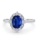 Halo Ballerina Style Oval Engagement Ring Cubic Zirconia 925 Sterling Silver