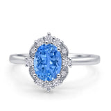 Halo Ballerina Style Oval Engagement Ring Cubic Zirconia 925 Sterling Silver